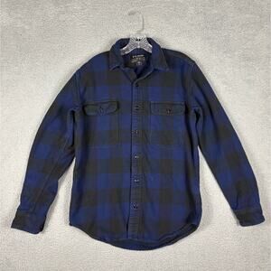 Filson Shirt Men's Small Blue Black Plaid Vintage Flannel Work Cowboy Gorpcore